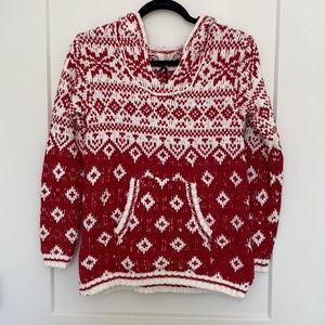 Pink Rose Red and White Winter Hooded Sweater